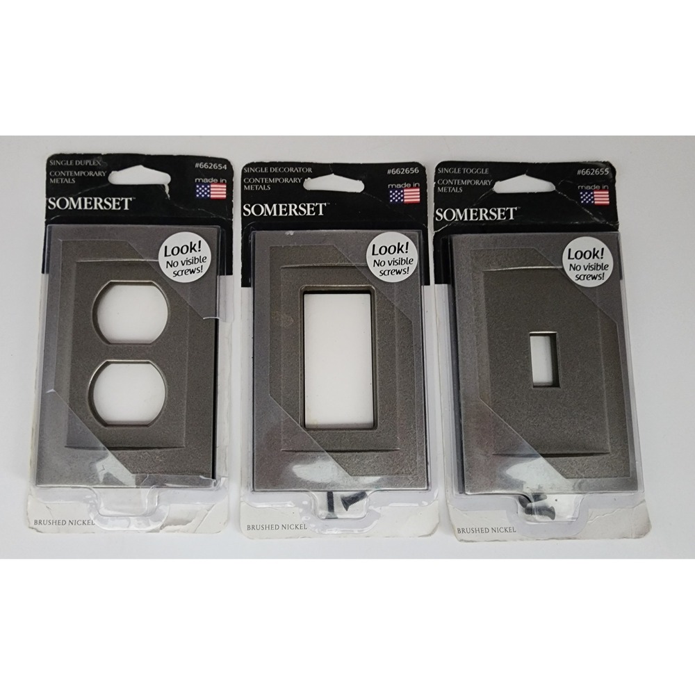 Somerset Wall Plate Set 3pc Brushed Nickel NEW Toggle Duplex Decorator Metal - Picture 1 of 2